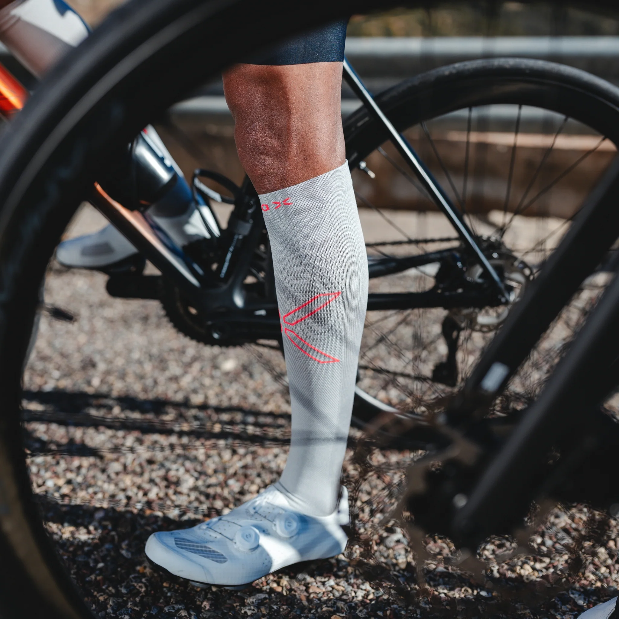 Cycling Socks Men | Silver Grey / Red Fluo - Image 6