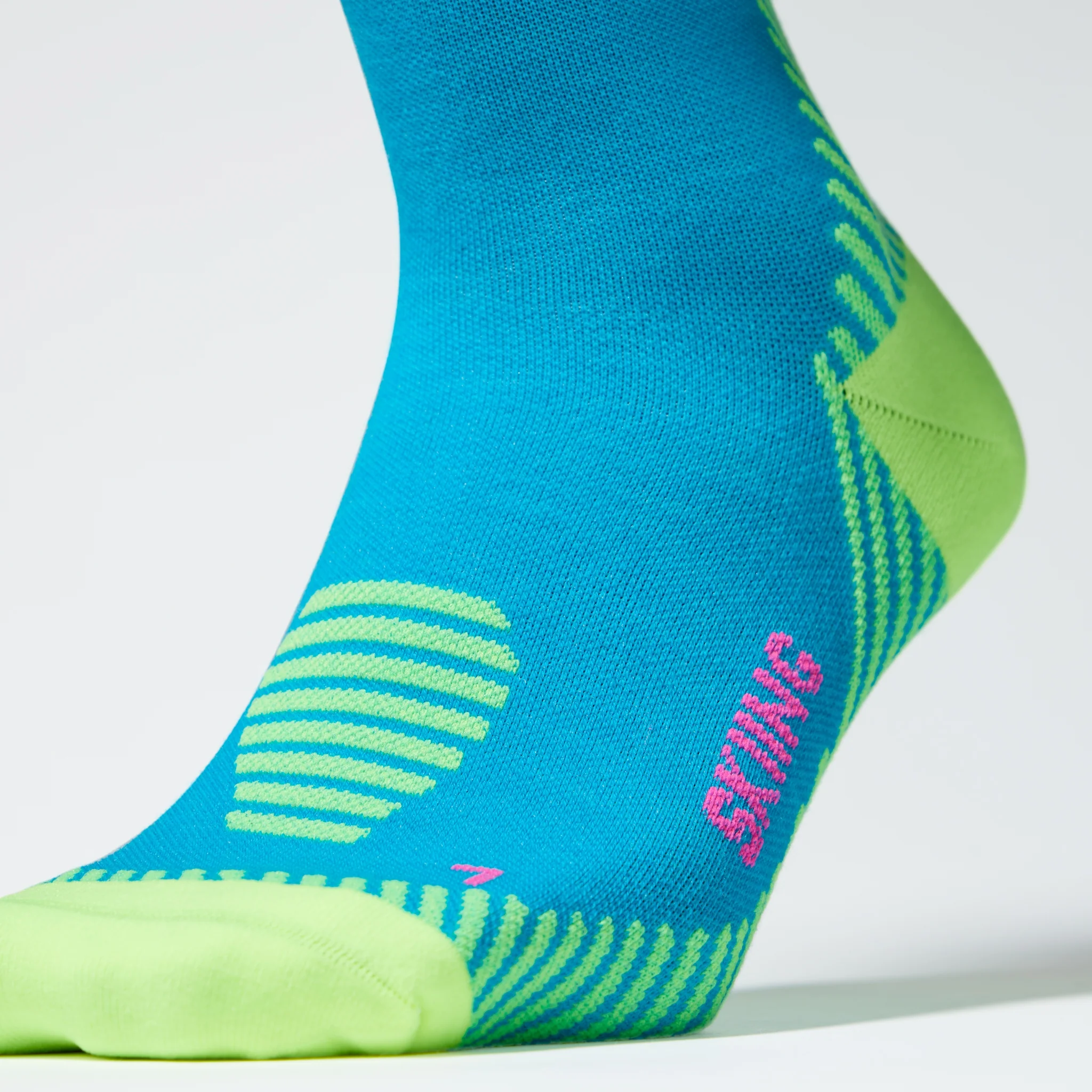 Merino Skiing Socks Men | Turquoise / Yellow Fluo - Image 4